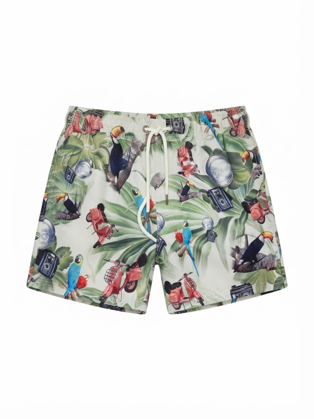 Tropical Parrot Print Swim Trunks - Green